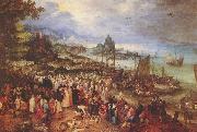Jan Brueghel Sea port with the lecture of Christ oil on canvas